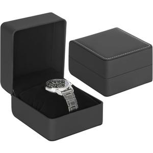 Single Watch Case, Travel Watch Gift Box with Removable Pillow, Luxury PU Leather Wristwatch Display Organizer Holder Boxes for Mem and Women (Black)