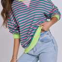 Women Striped Oversized Sweatshirt Long Sleeve Crewneck Hoodies Shirts 2024 Fall Pullover Top Trendy Preppy Clothes (L)