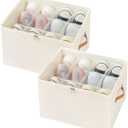 2 Pack Foldable Shoe Organizer for Closet,Fits 12-24 Pairs,Dividers & Clear Cover,Space-Saving Shoe Storage Bins,12 Cell Closet Organizer for Shoe,Clothing,Yoga Pants,T-shirts, and More (Beige)