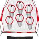 VEVOR Football Trainer Throwing Net, Training Throwing Target Practice Net with Target Pockets, Knotless Net Includes Straps and Portable Carry Case, Improve QB Throwing Accuracy (8x8 ft, Red)