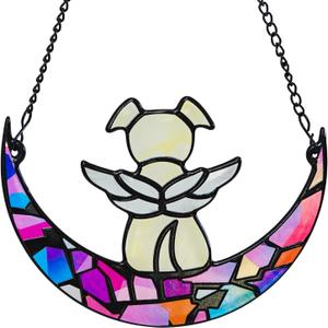 Stained Glass Angel Window Hangings Suncatcher Dog Memorial Gifts for Loss of Dog, Pet Memorial Gifts for Dogs, Loss of Dog Sympathy Gift, Dog Bereavement Gift, Memorial Dog Passing away Gifts (Gift Box Set)