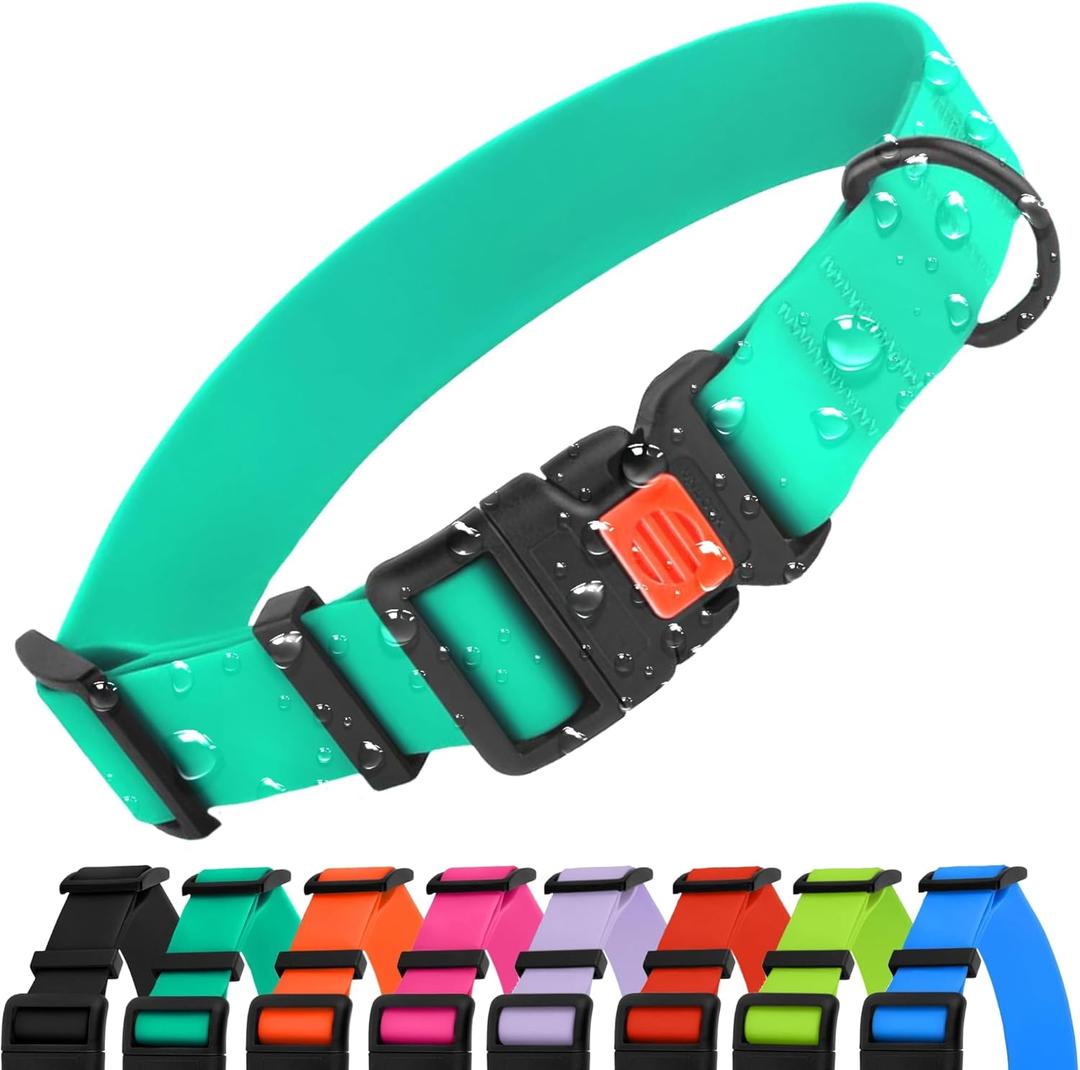 CollarDirect Waterproof Dog Collar - Silicone, Plastic Collar, Odor-Resistant, Easy to Clean, for Large, Medium, Small Dogs - Adjustable Collar with Breakaway Buckle (Neck Fit 10"-13", Mint Green)
