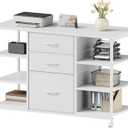 Mobile File Cabinet,Lateral Filing Cabinet with 3 Fabric Drawers,Rolling Printer Stand with 4 Open Storage Shelf for Home Office, White