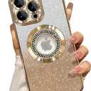 Misscase for iPhone 15 Pro Max Magnetic Glitter Case Compatible with MagSafe,Full Protection Slim Shockproof Anti-Scratch Case with Camera Lens Protector Logo View Dust-Proof Net for Women Gold