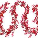 Lulu Home Red Berry Garland, 8.9FT Flexible Artificial Christmas Holly Berry Vine, Winter Berry Garland for Mantle Xmas Tree Window Door Hanging Indoor Outdoor Holiday Decoration (1)