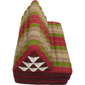 3-Fold Thai Triangle Cushion, Floor Mattress Foldable Handmade Tri Fold Sleeping Mat For TV, Reading Or Relaxation 100% Natural Kapok Filling For Comfort And Support (Red/Green, XXXL)