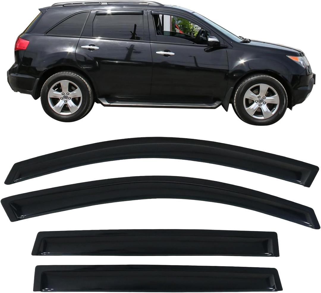 IKON MOTORSPORTS Tape On External Window Visor, Compatible with 2007-2013 Acura MDX, Slim Style Acrylic Black Sun Rain Wind Guards Cover 4Pcs Set