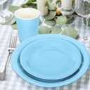 Whaline 100Pcs Light Blue Tableware Set Blue Graudation Party Supplies Summer Disposable Dinnerware Set 50Pcs Paper Plates 25Pcs Napkin 25Pcs Cups for Wedding Birthday Bride Shower Party Table Decor