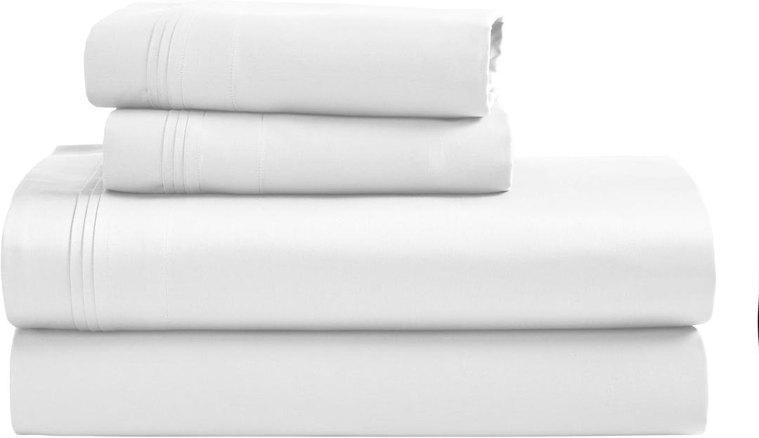Superior Egyptian Cotton 4 Piece Sheet Set, Luxury 1500 Thread Count, Modern Design, Sustainable Sheets, Ultra-Soft Basics, Solid, Deep Pocket Fitted Sheet, Flat Sheet, Pillowcases, Queen, White