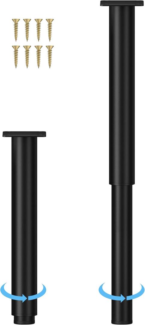 Metal Adjustable Furniture Legs 10-17 inch, Wlrrcwdttc Sofa Cabinet Legs Adjustable Height Replacement Support Legs for Bed/Couch/Dresser/Chair/TV Stand/Coffee Table, Legs for Furniture Set of 2-Black