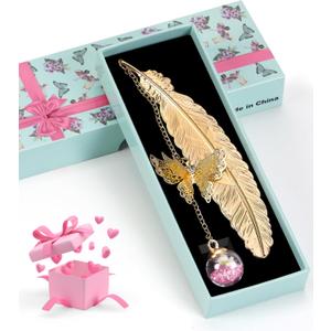 Bookmark Christmas Gifts for Women Teacher - Cute Metal Bookmarks Stocking Stuffers for Teens Coworker Book Lovers Student, Unique Feather Butterfly Book Mark Cool Birthday Book Club Stuff Gift Ideas