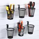 6 Set Slatwall Cups with Hook Loops, Mesh Steel Slatwall Tool Holder Bin Cups Pencil Holder Metal Slat Wall Organizer Accessories for Craft Garage Workshop Office Storage(Black)