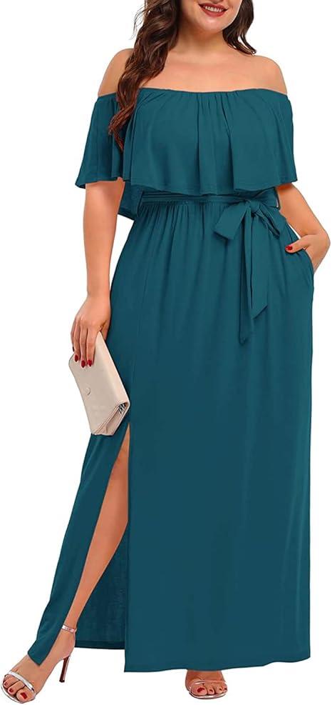 Plus Size Off The Shoulder Maxi Long Casual Beach Dress Pockets Women
, Size 14M