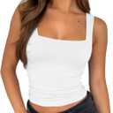 Women's Tank Top Square Neck Sleeveless Basic Double Lined Slim Fitted Crop Top White Small (White, S)