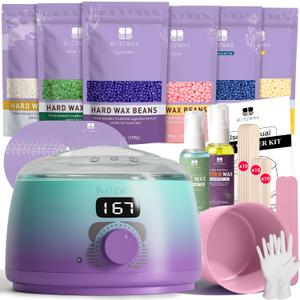 BLITZWAX Brazilian and Bikini Waxing Kit for Women, Hard Wax Warmer for Face, Legs, and Body, At Home Hair Removal Kit, Beginner Friendly, Quick Heating, 32pcs Wax Spatulas