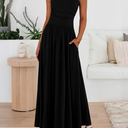 Summer Maxi Dresses for Women 2026 Spring Sleeveless Casual Ruched High Waisted Long Sundress Flowy Beach Dress M