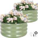 G GOOD GAIN Round Raised Garden Bed - 2Pcs 2x2x1ft Galvanized Steel Planter Boxes Outdoor with Rubber Edge Trim | Metal Raised Beds for Gardening Vegetables Flowers Fruits Herbs (Olive Green)