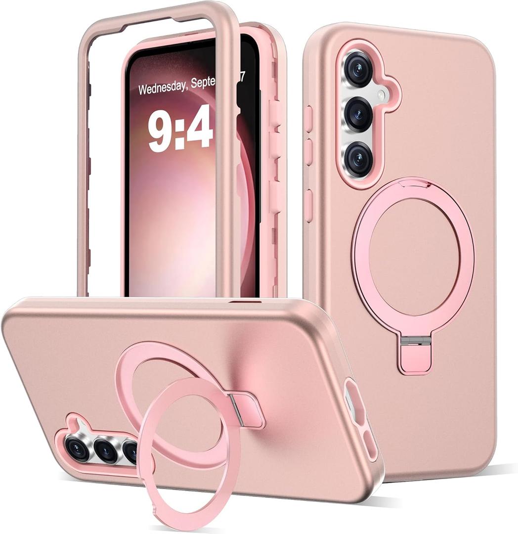 Compatible with Samsung Galaxy S23 Plus Case with Magnetic Ring Stand[Compatible with Mag-Safe][Military Grade Drop Protection][Build in Kickstand] S23 Plus Phone Case 6.6",Rose Gold