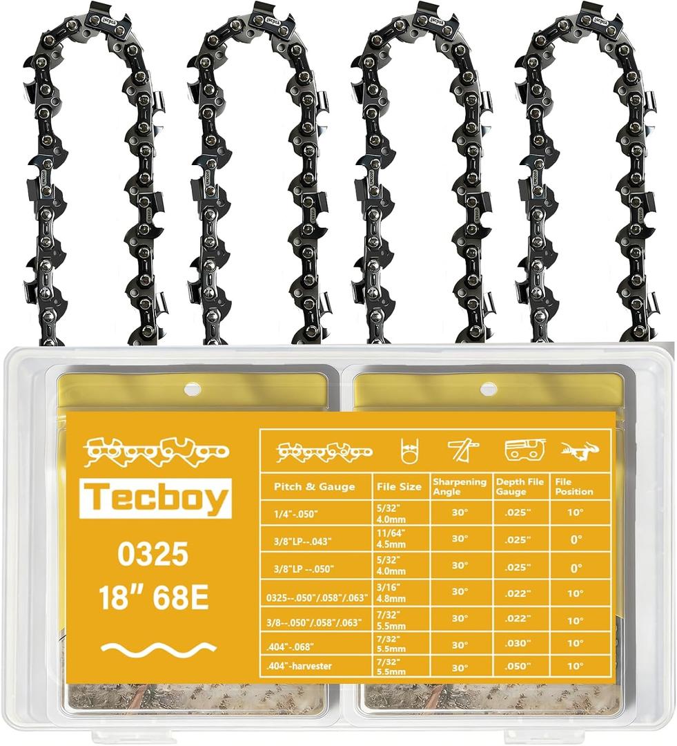 4-Pack 18 Inch Chainsaw Chain, Fits Stihl ms250 Chain.325" Pitch .063" Gauge 68 Drive Links Full Chisel Saw Chains Fits Stihl (PRE 2023 .063" Gauge) 025, MS251, 3005 008 4717-36390050068, V68 Chain