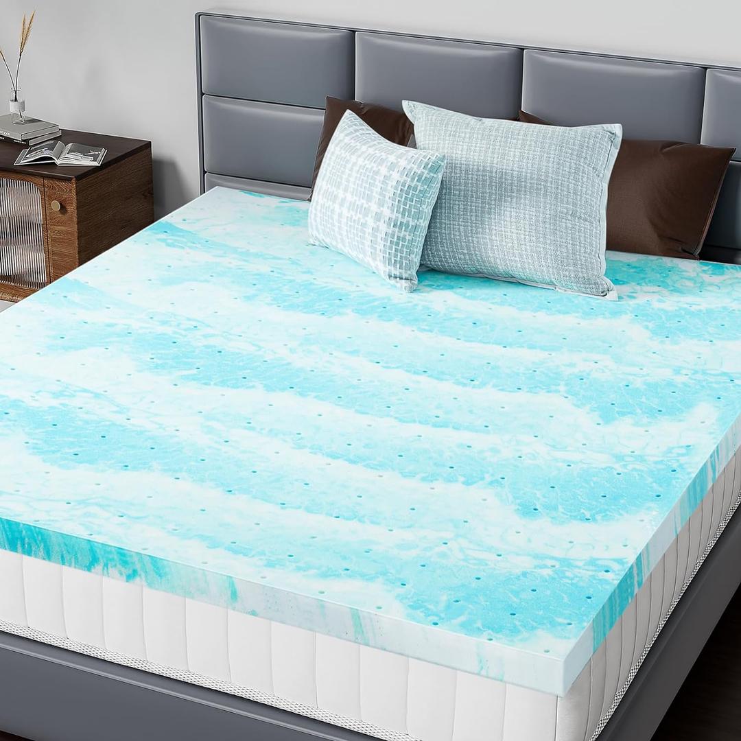 DUMOS 3 Inch Gel Memory Foam Mattress Topper King - Blue Soft Mattress Topper King Size for Back Pain, CertiPUR-US Certified, RV, Camper, CertiPUR-US Certified, Blue