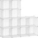 HUBSON Wire Cube Storage Organizer, Book/Toy/Craft/Potted Plants and petCloset Organizers and Storage Shelves, 12-Cube Freely Combinable Metal Grids Storage Shelf,White Plus Iron