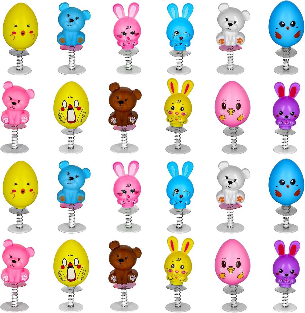 MGparty 24Pcs Easter Jumping Popper Toys Easter Basket Fillers Gifts Party Favors Supplies Stocking Stuffers Gifts for Kids Boys Girls Toddlers Bulk for Classroom Treasure Box Prizes