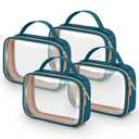 Wedama TSA Approved Toiletry Bag, 4 Pack Clear Makeup Bags with Handles, Quart Size Clear Toiletry Bags, PVC Cosmetic Bags for Women and Men, Carry on Airport Airline Compliant Bag, Til Blue