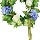 VEVOR Spring Wreath for Front Door 24 Inch - Artificial Hydrangea Wreath with Peonies, Year-Round All Season Outdoor Indoor Decor (Blue White Green Summer Floral)