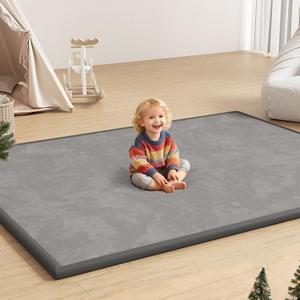 Floisdace Baby Play Mat for Floor, 1.3'' Thick Memory Foam Tummy Time Mat - Super Soft Coral Velvet Nursery Rug with Non-Slip Backing, Crawling Rug for Toddlers/Infants, Yoga & Tatami Use, 59''x79''