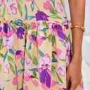 BTFBM Women Spring Dresses 2026 Short Sleeve V Neck Tiered Ruffle Boho Swing Dress A-Line Floral Mini Dresses (XL)