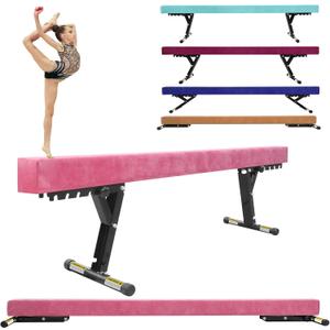 Balance Beam Adjustable 8ft, High and Lower Floor Beam Gymnastics Equipment for Kids Children, Gymnastics Beam with Legs for Home, Professional Training, Gymnastic Club Use (Pink)