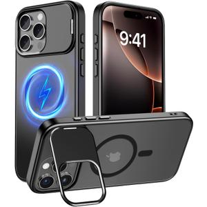 Innaght Magnetic for iPhone 16 Pro Max Case with Stand,Compatible with MagSafe,Rugged,Heavy Duty,Protective case Kickstand,[Built-in Invisible Stand],Black