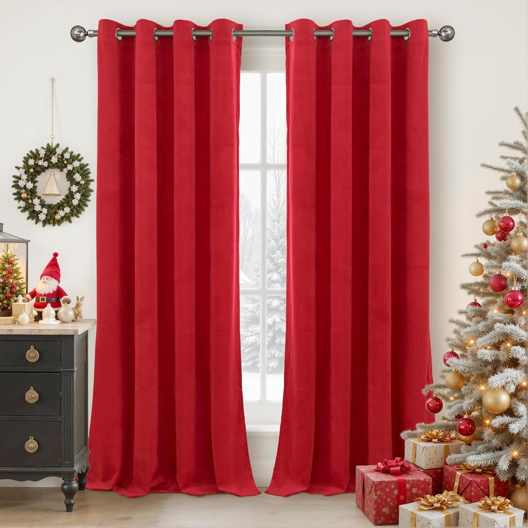 YoungsTex Red Velvet Curtains 84 Inch Length 2 Panels for Living Room, Thermal Insulated Drapes with Gommet Blackout Window Treatments Christmas Decor for Dining Bedroom, 52 X 84 Inch