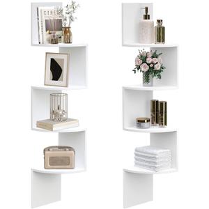 HOOBRO Corner Shelf Wall-Mounted, Set of 2 Floating Corner Shelves for Wall, 4-Tier Corner Bookshelves for Living Room, Bedroom, Bathroom, Home Office, White WT25BJP201 (41.3 Inches)