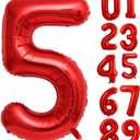 40 Inch Red Foil Number Balloons 5, XXL Large Digits for Birthday, wedding, anniversary, new year Decor, Photoshoot Props, 5-Red-Balloon-US