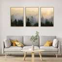FWIEXA Misty Forest Wall Art Canvas Set, Framed Mountain Wall Decor, 3 Piece Nature Wall Painting, Foggy Pine Tree Landscape Artwork, 16x24 Inches Green Pictures for Living Room, Bedroom, Office, Gift