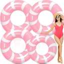 3 Pcs Jumbo Pink Swim Ring with Handles 47.24 Inches Inflatable Pool Float Tube Classic Striped Inflatable Swimming Pool Ring for Adults Summer Pool Lounger Rafts Beach Party Supplies