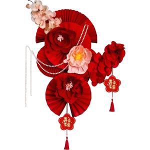 Chinese Wedding Room Decoration Set  Groom's Living Room Backdrop & Bride's Bedroom Paper Fan Garland for Wedding Celebration