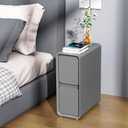 VICITON Modern Narrow Faux Leather Nightstand, Solid Wood Drawer, Storage Accent Table, Small Side End Table for Bedroom (Gray, Narrow) 