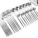 Dnalrhoi 24-Piece Silver Korean Silverware Sets Mirror Polished Stainless Steel Modern Flatware Cutlery Set Service for 6 Including Forks Spoons Knives Kitchen(Silver)