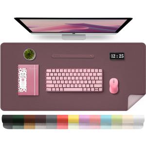 Leather Desk Pad Protector, Desk Mat, Large Mouse Pad, Non-Slip Desk Blotter, Office Laptop Desk Pad, PU Leather Desk Writing Pad for Office and Home (Dark Purple, 31.5" x 15.7")