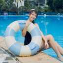 2PCS Stripe Pool Swim Ring with Handles Inflatable Pool Floats Water Fun Large Adult Swimming Pool Float for Beach Lake Summer Holiday Beach Party