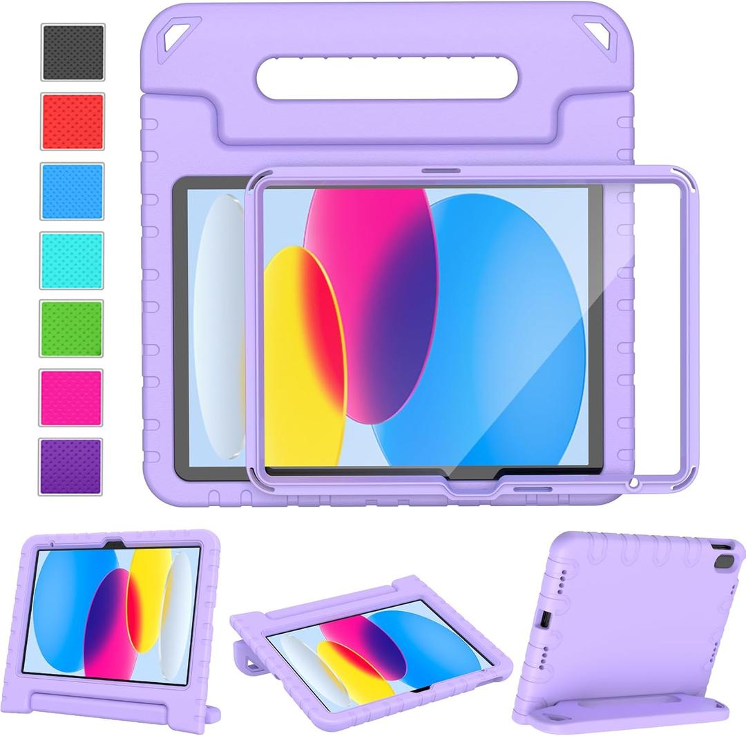 LTROP Kids Case for New iPad (A16) 11th Generation 11-inch 2025/ 10th Generation 10.9-inch 2022 with Screen Protector, Lightweight Shockproof Handle Stand Kids Cover for iPad 11/10 Gen, Light Purple