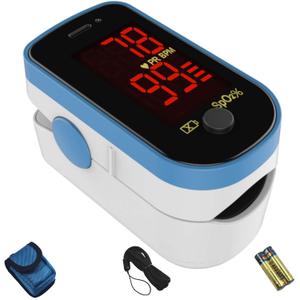 CHOICEMMED Finger Pulse Oximeter - Blue Blood Oxygen Monitor with Batteries - Portable O2 Saturation Sensor in Carry Pouch CHOICEMMED Finger Pulse Oximeter - Blue Blood Oxygen Monitor with Batteries - Portable O2 Saturation Sensor in Carry Pouch