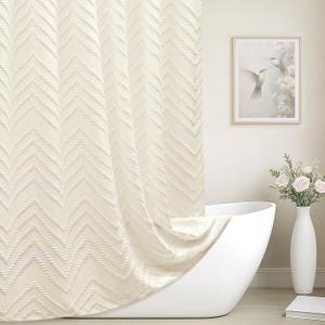 Cream Shower Curtain Boho Farmhouse Shower Curtain 72W x 72L Tufted Chevron Textured Minimalist Shower Curtains for Bathroom