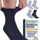 Pembrook Ankle Diabetic Socks for Women & Men - 4 Pairs Bamboo Viscose Smooth Toe Seams, Non Binding, Moisture-Wicking, Wide Top Diabetic Ankle Socks for Women, Gray, Navy, Lilac, Aqua