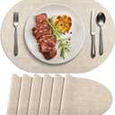 Placemats for Dining Table Set of 6 Non-Slip, Heat Resistant Oval Leather Placemat Double Layer, Waterproof Table Mats Easy to Clean for Kitchen Dining Room Coffee Office Table, Beige