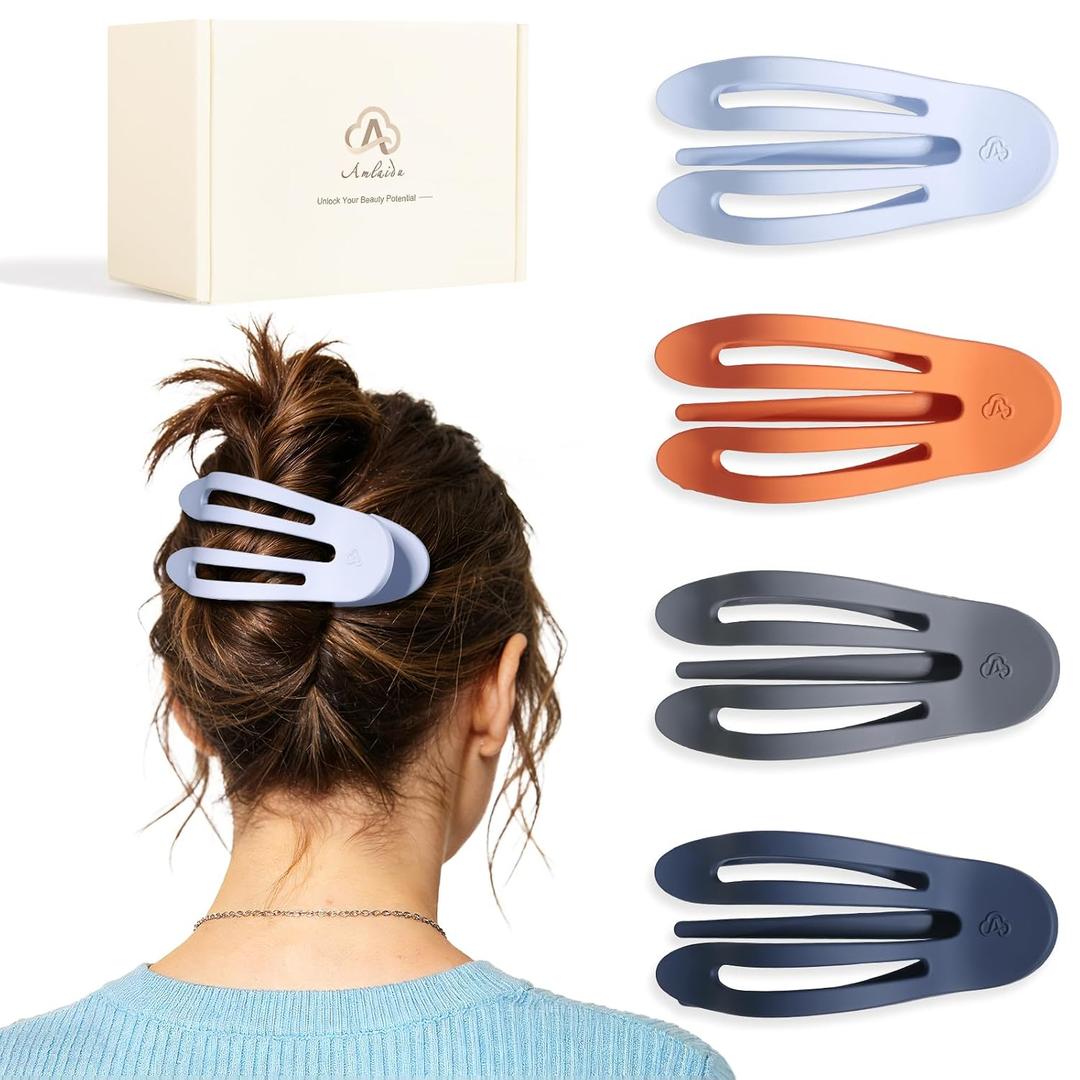 Large Flat Hair Claw Clips for Thick Medium Thin Hair for Women, French Duckbill Hairclips, Strong Hold Non Slip Hair Barrettes for Yoga Driving - 4Pcs Matte Dark