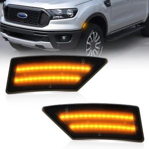 LED Side Marker Lights Compatible With Ford Ranger XL XLT Lariat 2019 2020 2021 2022 2023 Front Bumper Turn Signal Lamps Smoked Lens