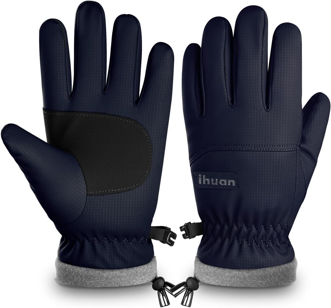 ihuan Kids Winter Waterproof Ski Gloves, Snowboarding Touchscreen Snow Cycling Running Gloves for Boys Girls (S5-6, Blue)